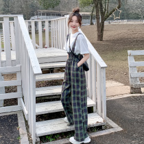 Plaid back with pants Summer Women 2022 new Korean version loose with high waist design Salt Can Be Sweet and Less-Broadlegged Pants