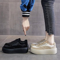 Hong Kong thick-soled bread shoes female leather Korean version of Joker low-top canvas canvas shoes increased Pine cake shoes casual sports Board Shoes