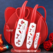 Cutting board household antibacterial and mildew-proof baby food supplement plastic chopping board kitchen knife two-in-one fruit cutting board cutter set