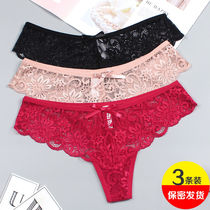 ~European and American sexy thong womens t-pants hollow lace temptation pure cotton crotch breathable womens underwear fashion large size