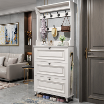  American ultra-thin dump shoe cabinet with hanger Large-capacity entrance cabinet door household space-saving solid wood leg shoe rack