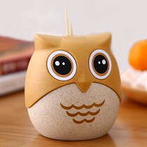 Cartoon owl toothpick cylinder cute portable sliding cover toothpick bucket home living room creative fashion plastic toothpick box