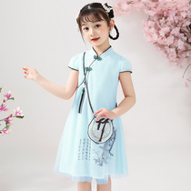 Childrens Hanfu dress Summer thin Chinese style little girl princess dress Western style girl retro cheongsam skirt