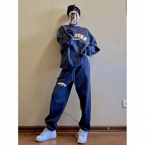 Fried Street sweater set women autumn and winter 2021 New plus velvet thickened loose harbor style sports and leisure two-piece set