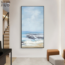 Hand-painted oil painting Modern Nordic living room vertical decorative painting porch three-dimensional abstract seaside landscape painting customization