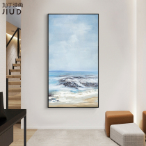 Hand-painted oil painting Modern Nordic living room vertical decorative painting porch three-dimensional abstract seaside landscape painting customization