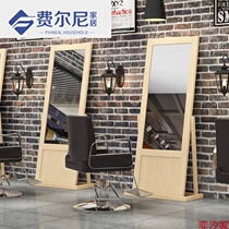 Net red solid wood barber shop mirror table creative hairdressing shop mirror retro single-sided mirror hair salon with lamp hot dyed mirror