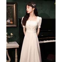 White evening dress female banquet temperament French little man bridesmaid dress summer long style dress