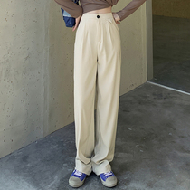 2021 autumn Korean slim Joker loose casual solid color simple straight tube high waist mop suit pants INS tide
