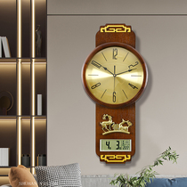 New Chinese perpetual calendar silent wall clock Household quartz clock Creative brass decorative clock Light luxury Chinese style wall clock