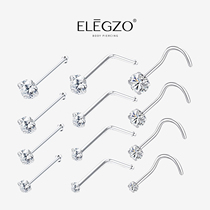 Czech Diamond 925 silver hypoallergenic L-type bending S-shaped straight rod nose nail set combination nasal cavity Europe and America export