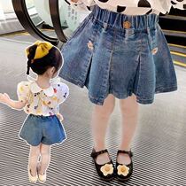 (T-shirt culottes) girls summer suit 2020 new net red female baby Foreign short sleeve denim skirt two-piece set