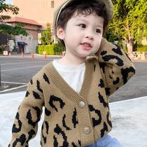 2021 New sweater boys coat foreign style wild BAO WEN knitted children Spring Autumn long sleeve cardigan top