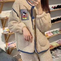 Cartoon coral velvet thickened autumn and winter ladies warm pajamas loose casual clothes cute home clothes set