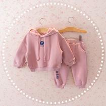 Girls Autumn New 1-5 year old baby baby Korean version thick leisure sports clothes T-shirt long pants suit