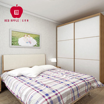 Red Apple Furniture bedroom four-piece combination W3 1 8 m double bed bedside table * 2 sliding door wardrobe