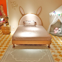 Beifan Luoke small town youth princess bed cartoon solid wood rabbit ear net red bed 1 5 meters healthy and comfortable