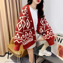 Pregnant women cardigan sweater autumn and winter foreign-Air knitted thickened Net red lazy loose wear medium and long coat coat