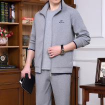 Middle-aged and elderly mens sports suit mens 2021 spring and autumn leisure sportswear set three-piece ANTA