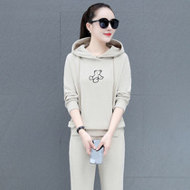 Womens sports suit womens sweater hooded 2021 new spring and autumn loose casual two-piece ANTA