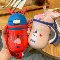 Dilobel thermos cup Children stainless steel water cup Baby straw cup Milk drinking cup Infant with handle