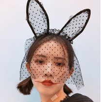 Sexy cat ear hair hoop rabbit ear lingerie accessories black wave point cute sexy wind lace veil