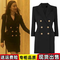Golden years Zhu lock lock Ni Ni the same black suit dress Womens Small suit temperament slim double-breasted dress