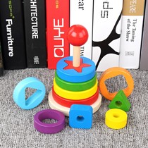  Wooden rainbow tower stacking music color shape matching set Trap column layer by layer Childrens educational early education toy