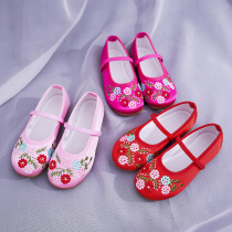 Flower point Moon Childrens cloth shoes girls embroidered shoes Hanfu costume ethnic style baby princess shoes student dance performance