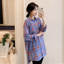 Foreign maternity dress spring tide mother Spring long plaid shirt long sleeve shirt spring and autumn large size personality