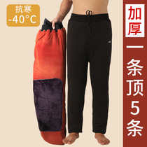 Middle-aged and old trousers male Winter thick velvet winter high waist warm pants camel cold storage cold old trousers
