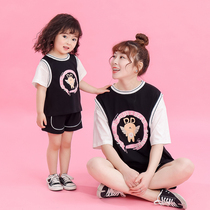 Mother woman dress short sleeves Two sets Summer 2022 new family Three-mouthed net red transport suit Chaochio Costume Summer Clothes