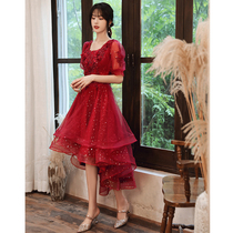 Bride toast 2021 new summer red little man wedding evening dress dress