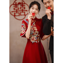Toast bridal cheongsam 2022 new red wedding Chinese back door gown woman little summer show and suit