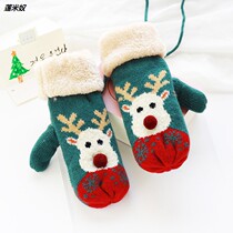 Glove female winter Korean cute elk Christmas gift couple Winter plus velvet warm student hanging neck cycling