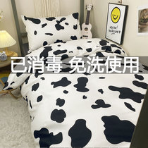 Simple Nordic student dormitory bed three-piece cotton cotton quilt cover sheets man six four-piece milk cow pattern