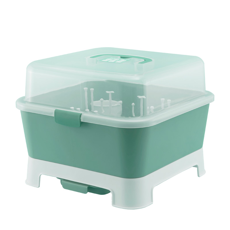 Baby tableware storage box with lid Anti-bottle storage box Large portable dust baby supplies Drying drain rack