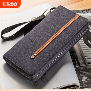 多功能帆布拉链钱包男长款青年时尚手拿包多卡位大容量卡包手机包