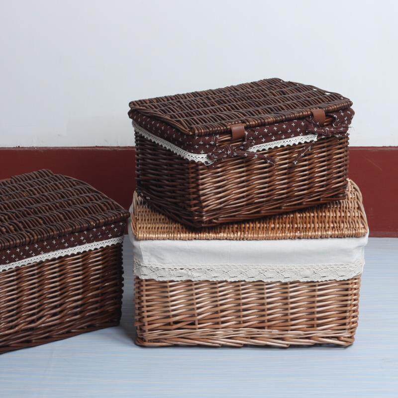 Non-grass rattan willow collection basket box clothing and socks snack woven storage has a cover finishing box
