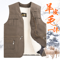Autumn and winter wool vest men thickened warm middle-aged and elderly fur one sheepskin vest old cotton waistcoat old man cotton waistcoat shoulder father