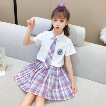 jk uniform childrens skirt suit genuine college style summer 9-year-old 12 elementary school girls gk pleated skirt two-piece set
