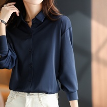  High-end silk temperament shirt womens spring and summer long-sleeved slim slim big-name casual shirt professional top thin section