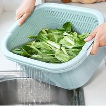 Double-layer washing basin plastic drain basket leakage basin rice washing artifact vegetable basket washing basin household kitchen washing fruit basin