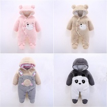 Baby jumpsuit coral fleece spring and autumn winter padded ha clothes climbing clothes baby 0 newborn clothes 6 winter out