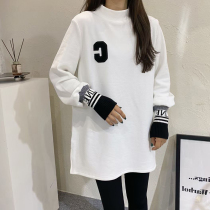 Plus velvet semi-high collar base shirt Women autumn and winter 2021 new interior wear loose long white long sleeve T-shirt top