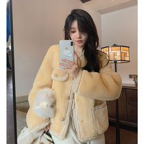French small fragrant style imitation lamb wool coat women short 2021 Winter new Korean version loose top