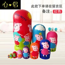 10 Floors Russian Jacket Toys Small Pig Cartoon Pure Hand Painted Pattern Wooden Childrens Festival Gift Creative Furnishing
