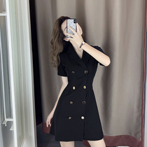 French niche suit dress 2021 summer new Korean version of the waist thin temperament Chiffon small black dress