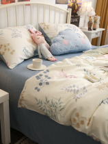Small fresh floral four-piece set of pure cotton 100 cotton sheets duvet cover ins wind dormitory three-piece set of bedding summer