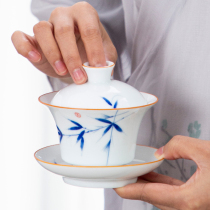 Heart cocoon high-end hand-painted ceramic cover bowl tea bowl with lid tea set Tea Cup Kung Fu tea three cup set is not hot